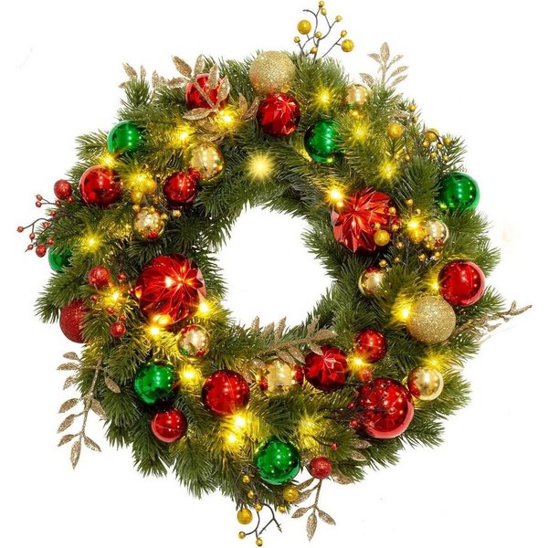 Coonoor Dekokranz LED Weihnachtskränze Künstlicher Weihnachtskranz Adventskranz für Tür, für Weihnachten Türen Bäumen Wänden Fenstern