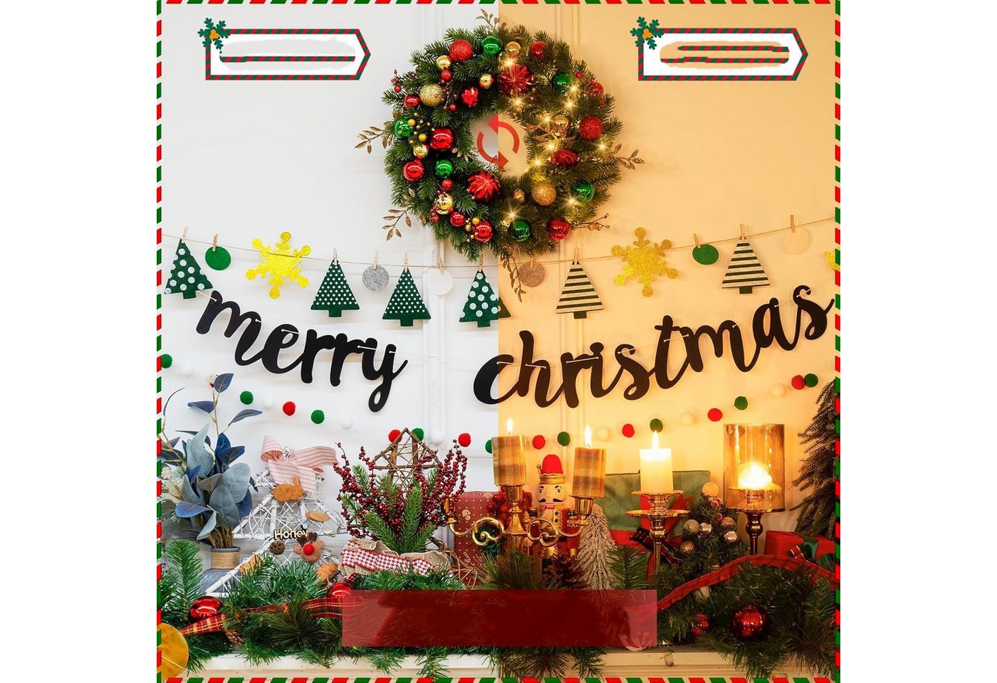 Coonoor Dekokranz LED Weihnachtskränze Künstlicher Weihnachtskranz Adventskranz für Tür, für Weihnachten Türen Bäumen Wänden Fenstern – Bild 5 von 5