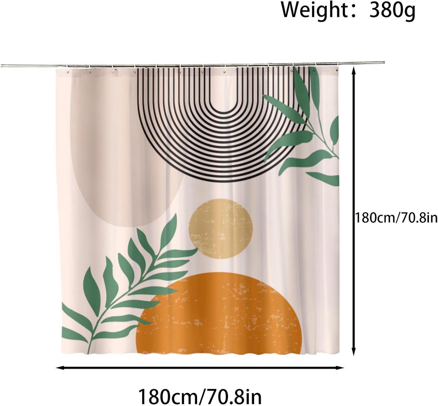 Coonoor Duschvorhang Boho 180x180cm,Wasserdicht Polyester Stoff Waschbar Badevorhang – Bild 2 von 5