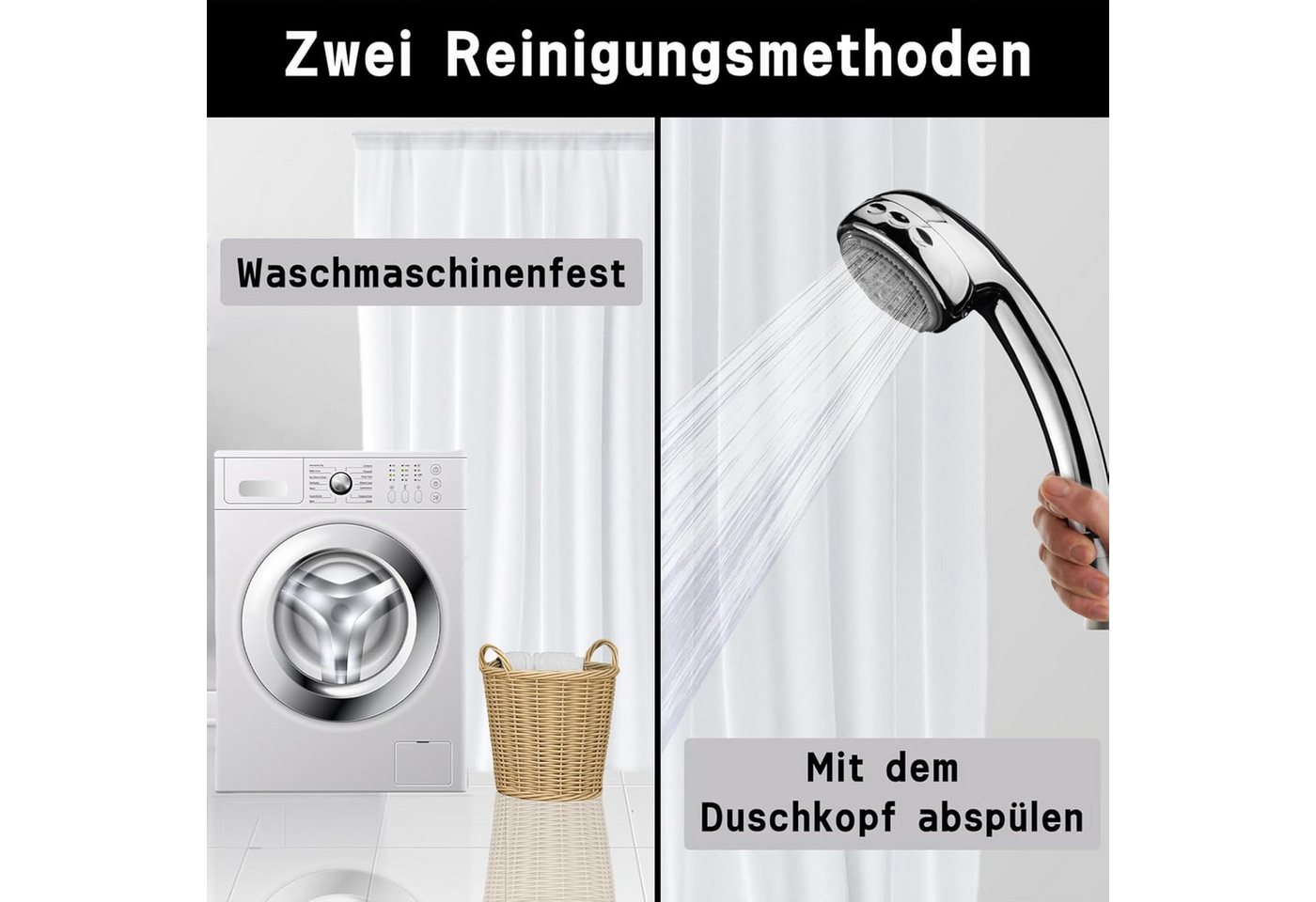 Coonoor Duschvorhang Boho 180x180cm,Wasserdicht Polyester Stoff Waschbar Badevorhang – Bild 5 von 5
