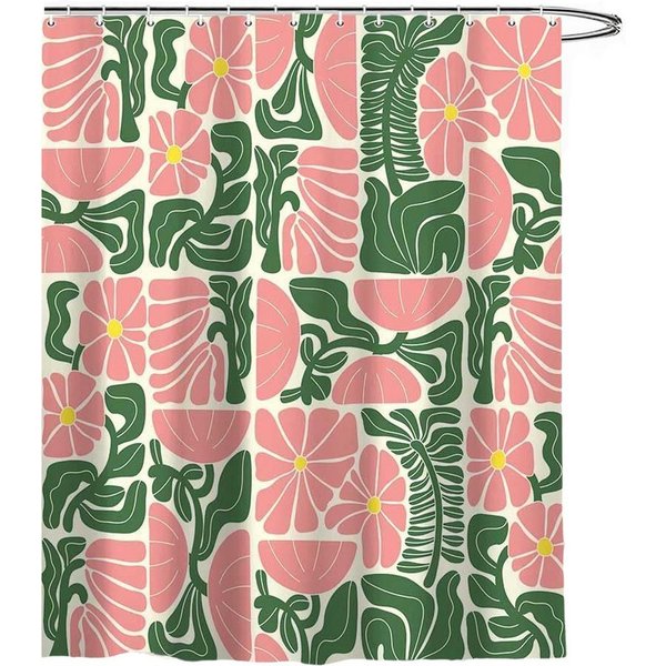 Coonoor Duschvorhang Boho Duschvorhang mit abstraktem, buntem Blumenmuster Breite 180 cm (1-tlg), Vintage Retro Patchwork – Geometrisches Botanisches Design für