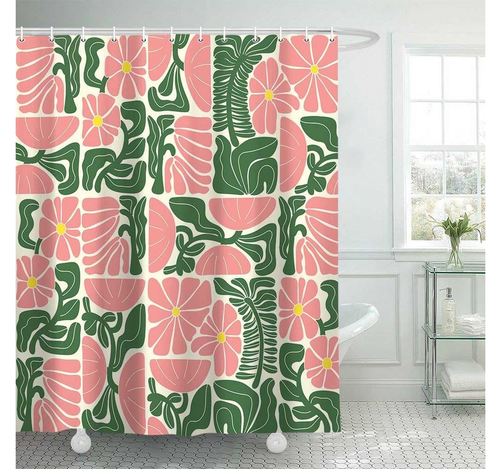 Coonoor Duschvorhang Boho Duschvorhang mit abstraktem, buntem Blumenmuster Breite 180 cm (1-tlg), Vintage Retro Patchwork – Geometrisches Botanisches Design für – Bild 2 von 5