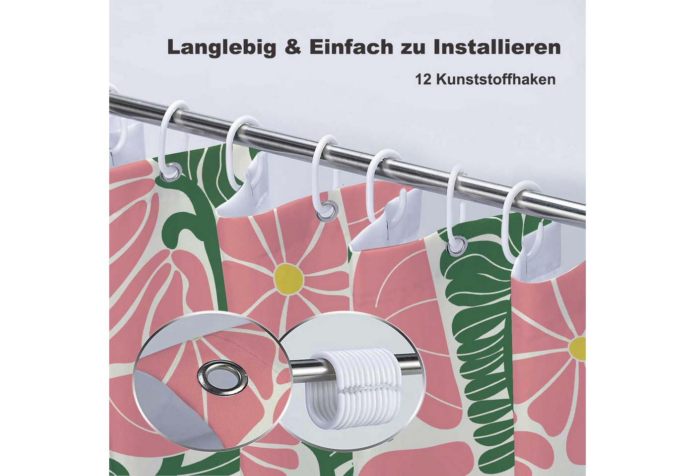 Coonoor Duschvorhang Boho Duschvorhang mit abstraktem, buntem Blumenmuster Breite 180 cm (1-tlg), Vintage Retro Patchwork – Geometrisches Botanisches Design für – Bild 4 von 5