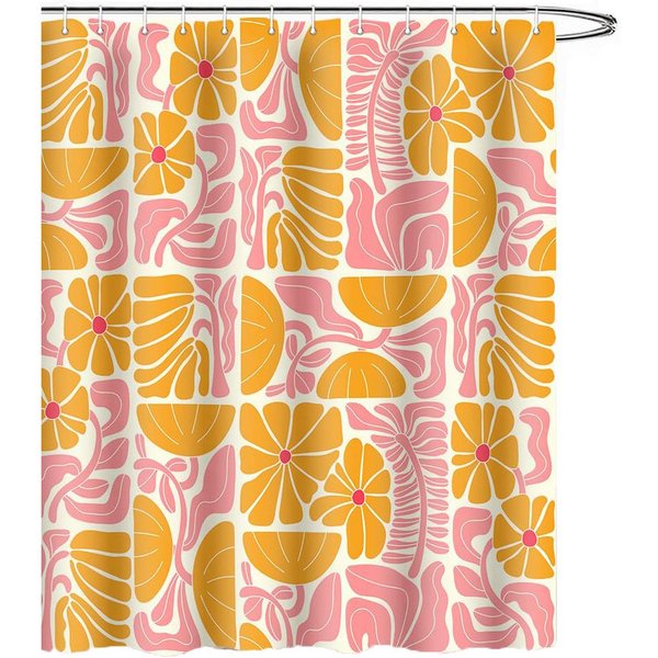 Coonoor Duschvorhang Boho Duschvorhang mit abstraktem, buntem Blumenmuster Breite 180 cm (1-tlg), Vintage Retro Patchwork – Geometrisches Botanisches Design für