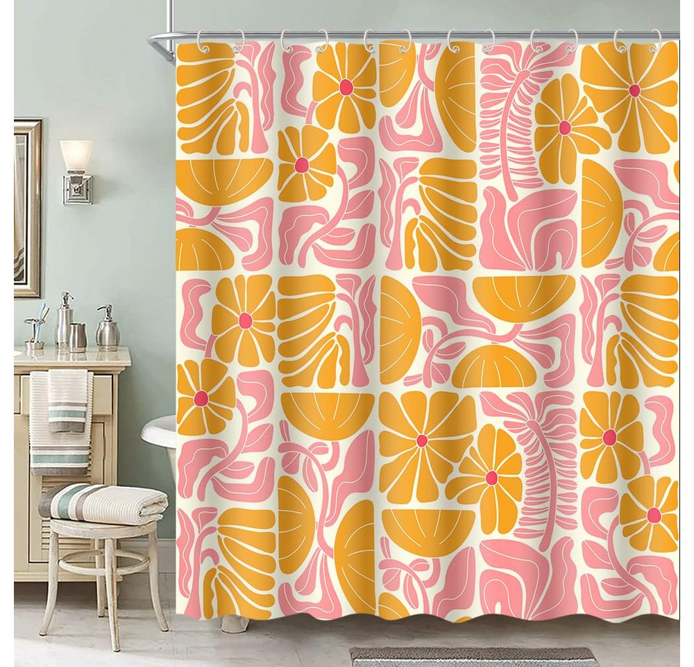 Coonoor Duschvorhang Boho Duschvorhang mit abstraktem, buntem Blumenmuster Breite 180 cm (1-tlg), Vintage Retro Patchwork – Geometrisches Botanisches Design für – Bild 2 von 5