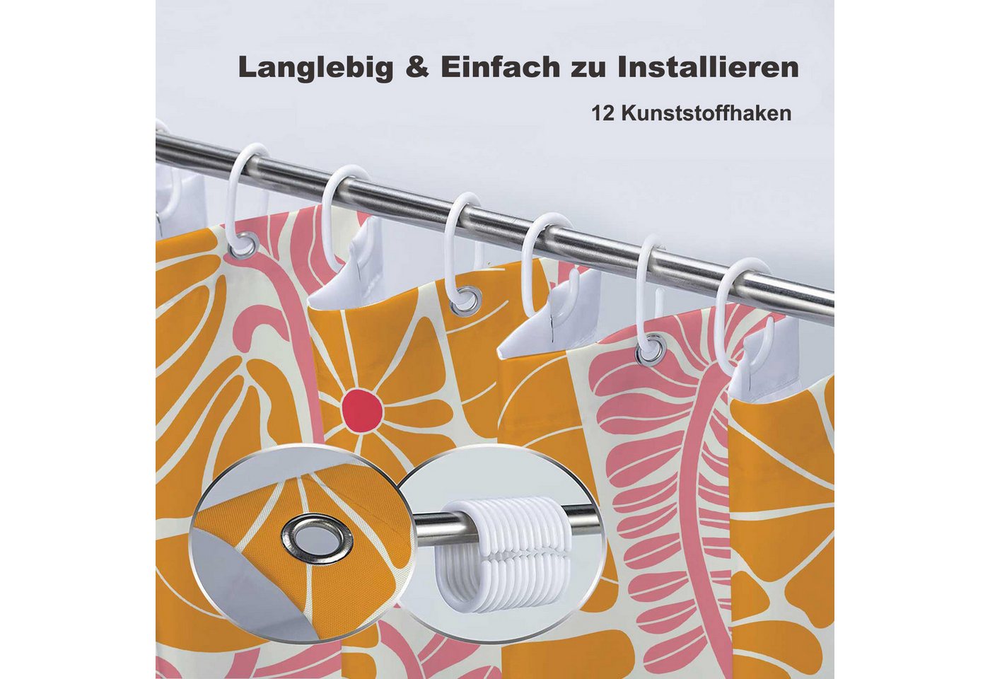 Coonoor Duschvorhang Boho Duschvorhang mit abstraktem, buntem Blumenmuster Breite 180 cm (1-tlg), Vintage Retro Patchwork – Geometrisches Botanisches Design für – Bild 4 von 5