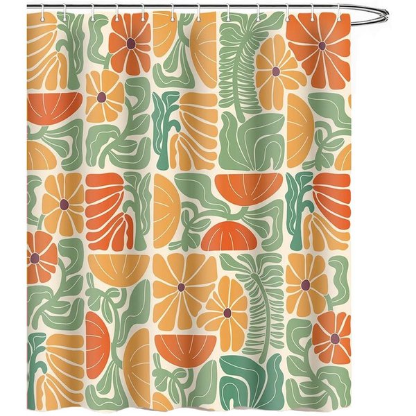Coonoor Duschvorhang Boho Duschvorhang mit abstraktem, buntem Blumenmuster Breite 180 cm (1-tlg), Vintage Retro Patchwork – Geometrisches Botanisches Design für