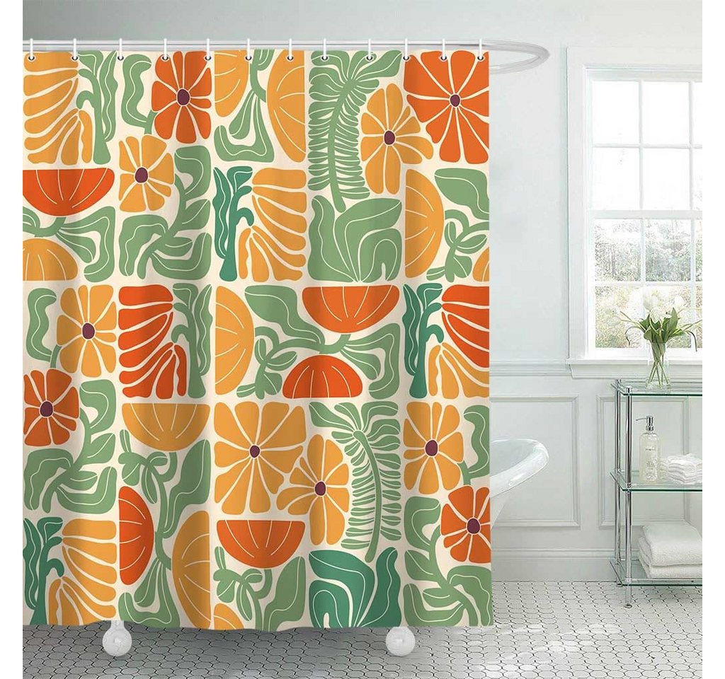 Coonoor Duschvorhang Boho Duschvorhang mit abstraktem, buntem Blumenmuster Breite 180 cm (1-tlg), Vintage Retro Patchwork – Geometrisches Botanisches Design für – Bild 2 von 5
