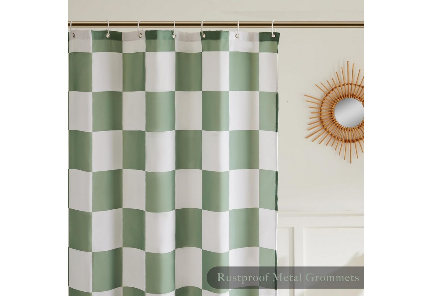 Coonoor Duschvorhang für Badezimmer, hübsches Retro-Schachbrettmuster,183 x 183 cm – Bild 3 von 5
