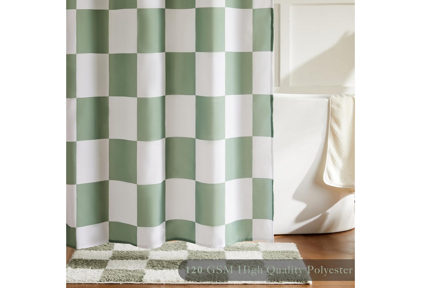 Coonoor Duschvorhang für Badezimmer, hübsches Retro-Schachbrettmuster,183 x 183 cm – Bild 4 von 5