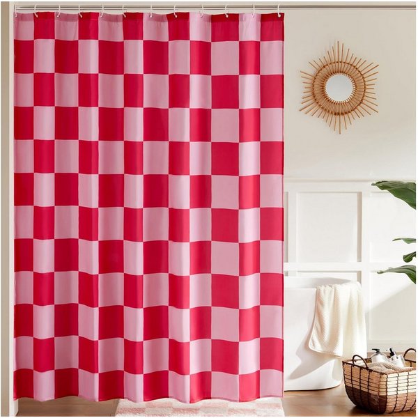 Coonoor Duschvorhang für Badezimmer, hübsches Retro-Schachbrettmuster,183 x 183 cm