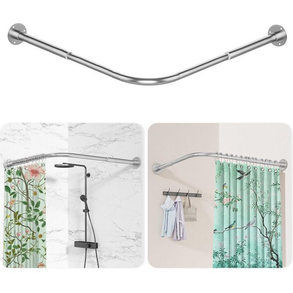 Coonoor Duschvorhangstange Edelstahl Duschvorhangstange L-Form, verstellbar, mit Bohrmontage, für Badewanne/Badezimmer, Duschtrennwand Halterung
