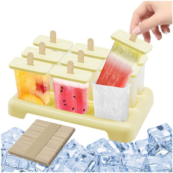 Coonoor Eisform 9 Eisförmchen wiederverwendbar Formen Eiscreme DIY Ideen Eis am Stiel, für Kinder und Erwachsene Stieleisformen