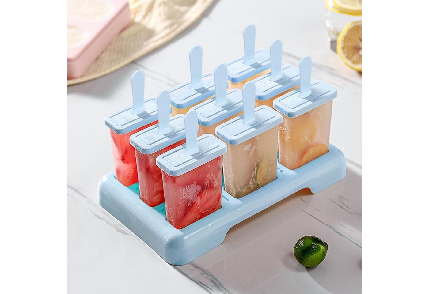 Coonoor Eisform 9 Eisförmchen wiederverwendbar Formen Eiscreme DIY Ideen Eis am Stiel, für Kinder und Erwachsene Stieleisformen – Bild 4 von 5