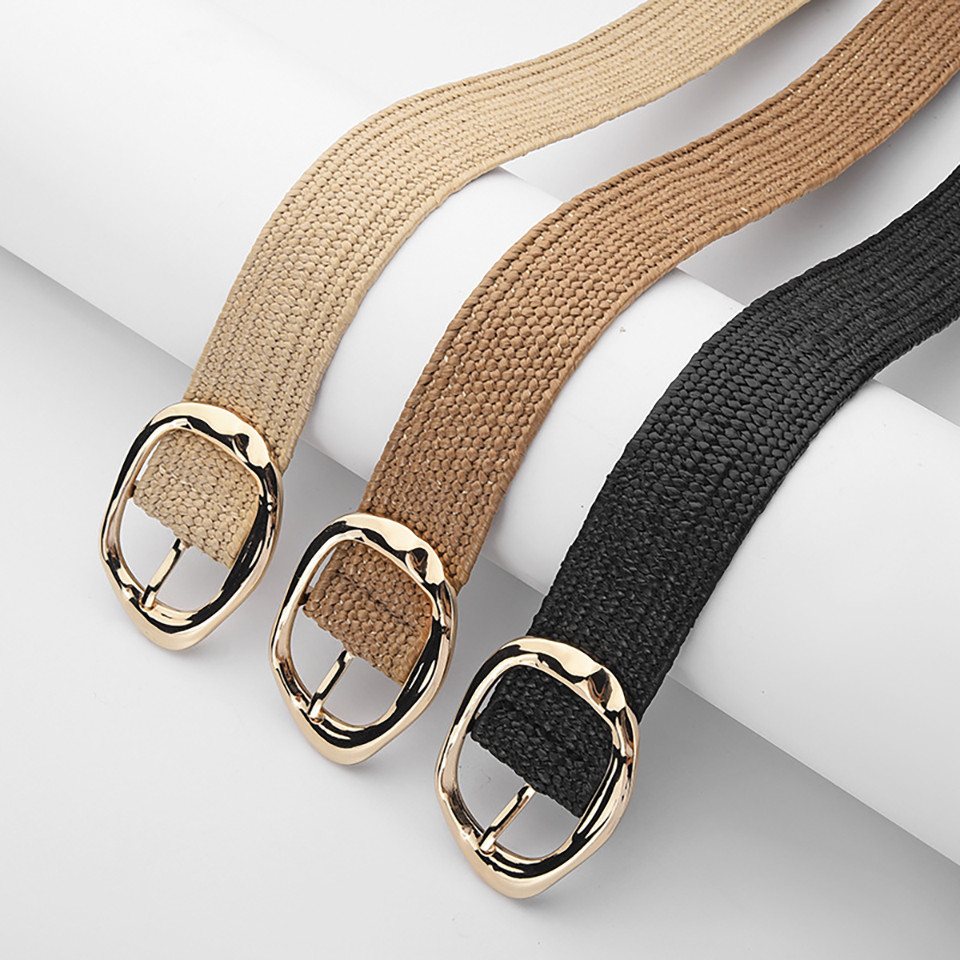 Coonoor Flechtgürtel Stroh Gewebte Elastische Taillengürtel für Damen Boho Frauen Geflochtener Rattan Breiter Gürtel Stretch Taillengürtel – Bild 2 von 5