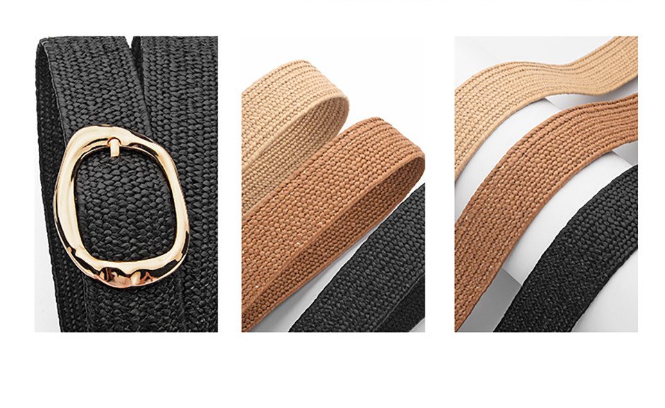 Coonoor Flechtgürtel Stroh Gewebte Elastische Taillengürtel für Damen Boho Frauen Geflochtener Rattan Breiter Gürtel Stretch Taillengürtel – Bild 5 von 5