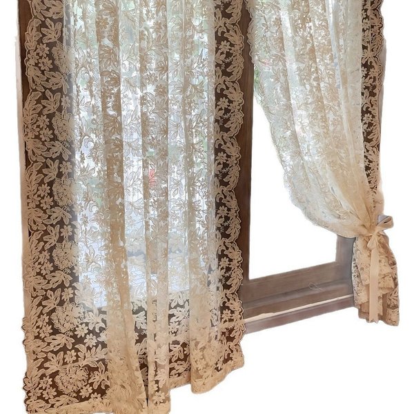 Coonoor Gardine 2er-Set Vorhänge, Spitzengaze für Wohnzimmer, Gardine Voile (2 St), Retro, gewellter Rand, Schlafzimmer, Erkerfenster, Stickerei