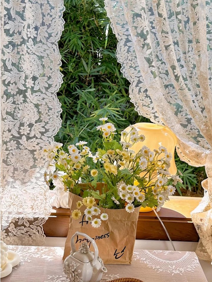 Coonoor Gardine 2er-Set Vorhänge, Spitzengaze für Wohnzimmer, Gardine Voile (2 St), Retro, gewellter Rand, Schlafzimmer, Erkerfenster, Stickerei – Bild 5 von 5