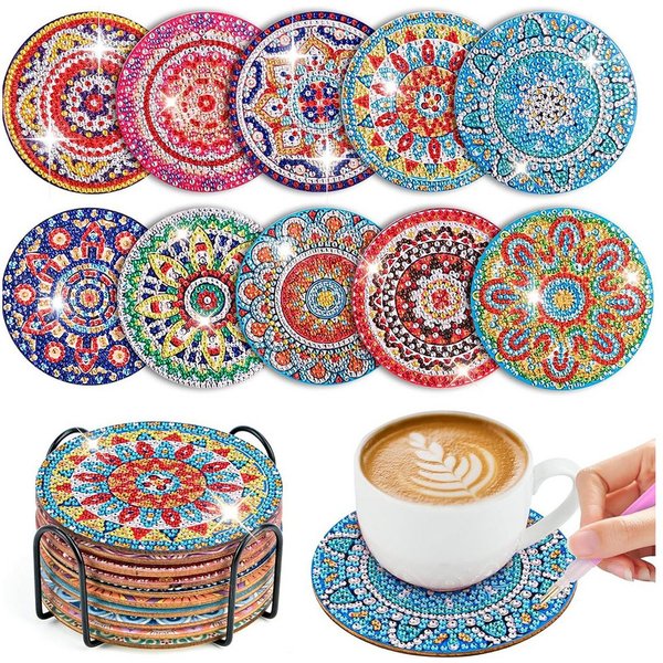 Coonoor Getränkeuntersetzer 10 STK Diamond Painting Untersetzer Mit Halter, für Anfänger, Erwachsene & Kinder, 10-tlg., DIY Mandala Diamant Tassenuntersetzer