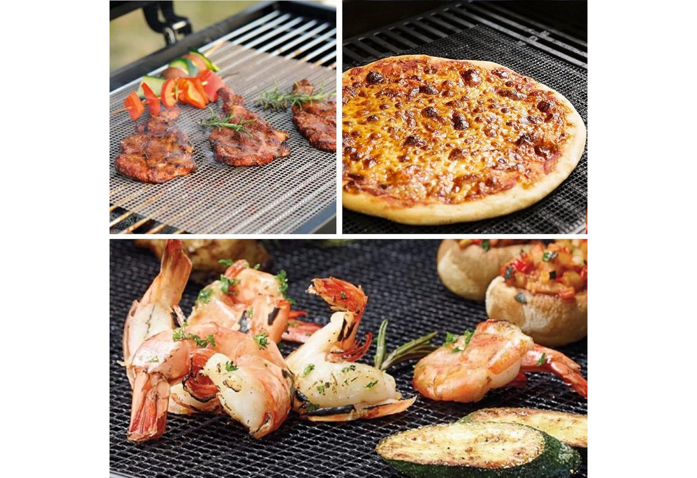 Coonoor Grillplatte Grillmatten Set, Gitter Grillmatte antihaftbeschichtet (2-St), zum Grillen von Fleisch, Gemüse, Kochen, Backen, Grillen und Backen – Bild 2 von 5