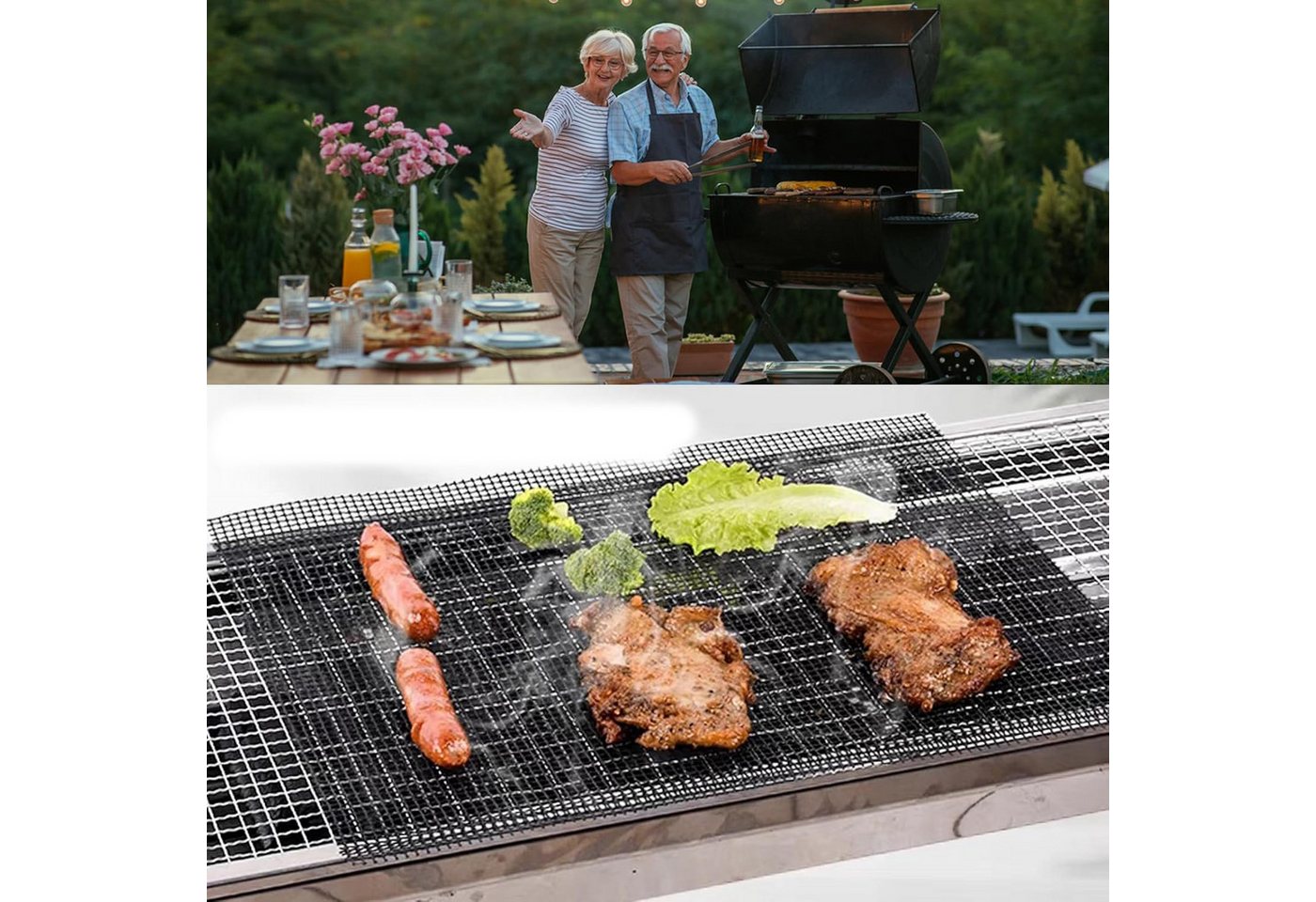 Coonoor Grillplatte Grillmatten Set, Gitter Grillmatte antihaftbeschichtet (2-St), zum Grillen von Fleisch, Gemüse, Kochen, Backen, Grillen und Backen – Bild 4 von 5
