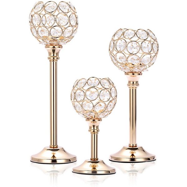 Coonoor Kerzenständer 3er-Set Kerzenhalter, vintage, Teelichthalter aus Kristallmetall (3 St), glitzernde Kerzenleuchter in Schalenform