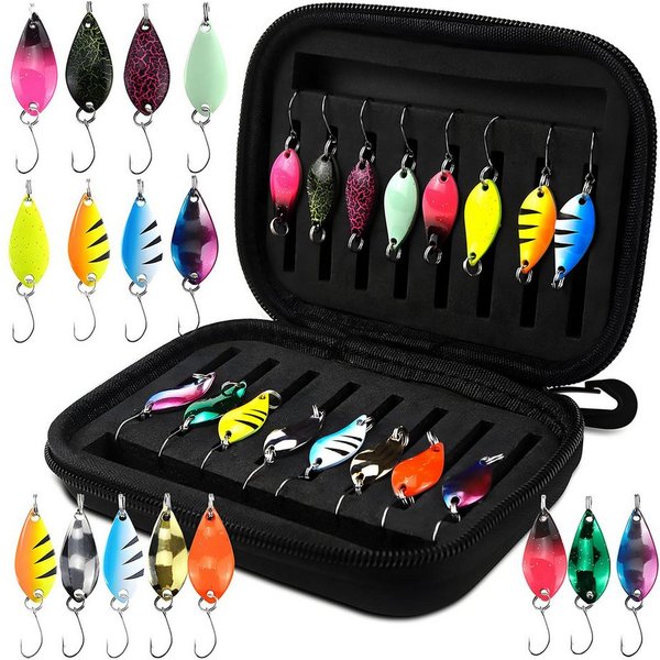 Coonoor Kunstköder 16 Stück Kunstköder Spinner Blinker Set Forellenköder Spoons Set, (Angelzubehör mit Aufbewahrungsbox), für Forelle Barsch Hecht Zander