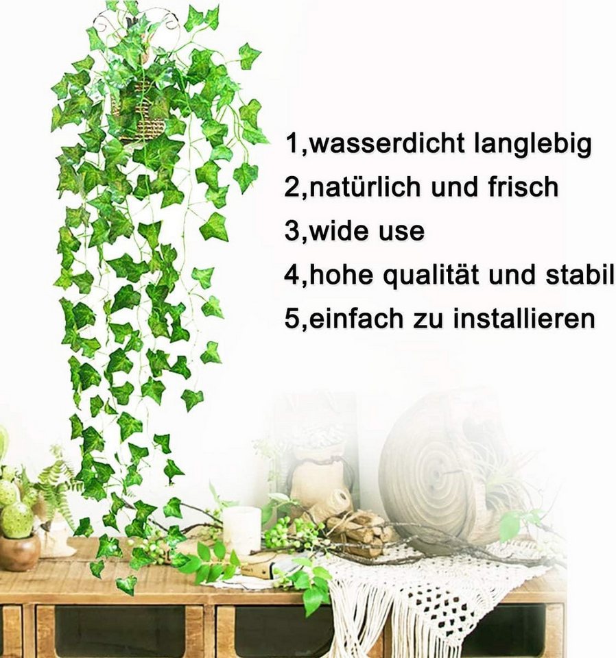 Kunstranke Efeu Künstlich, Efeu Girlande Hängend Ivy Leaves 220 cm, Coonoor, für Garten Hochzeit Weihnachts Neujahrs Party Wanddekoration – Bild 2 von 5