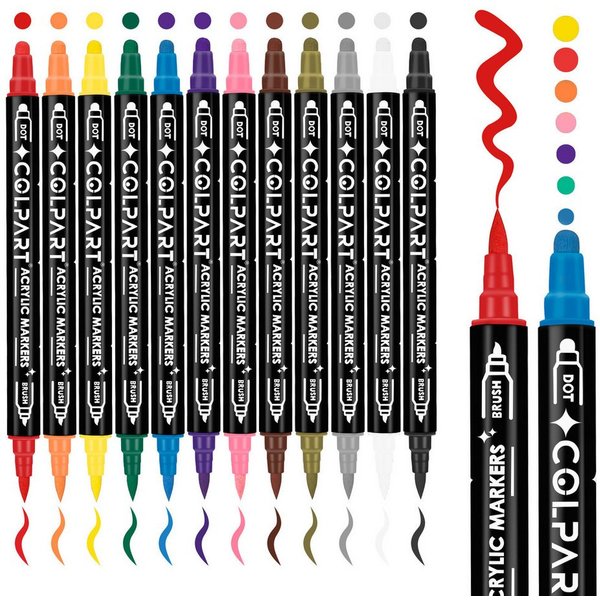 Coonoor Lackmarker Acrylic Paint Marker Stifte Steine Bemalen, (12-tlg), Für Kunststoff Glas Holz Keramik Metall Reifen Leinwand