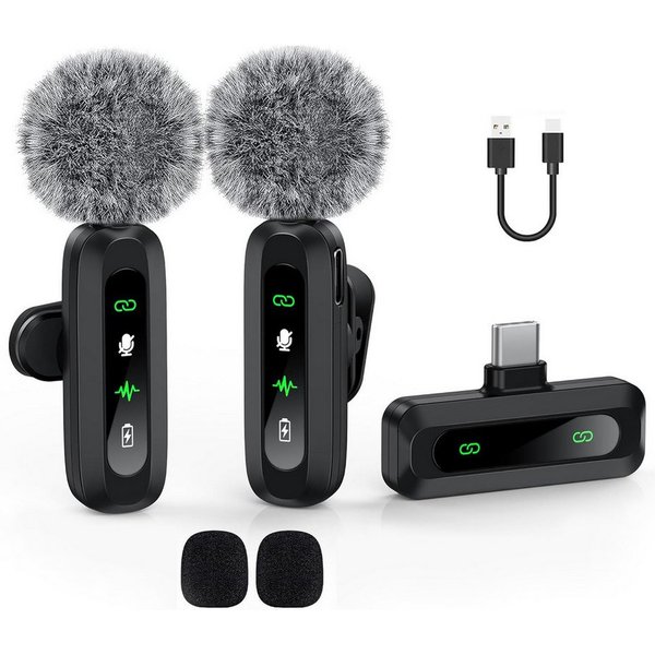 Coonoor Mikrofon Rauschunterdrückendes Ansteckmikrofon, Plug-and-Play-Funkmikrofon, kompatibel mit Type C/USB-C, Mini-Mikrofon.