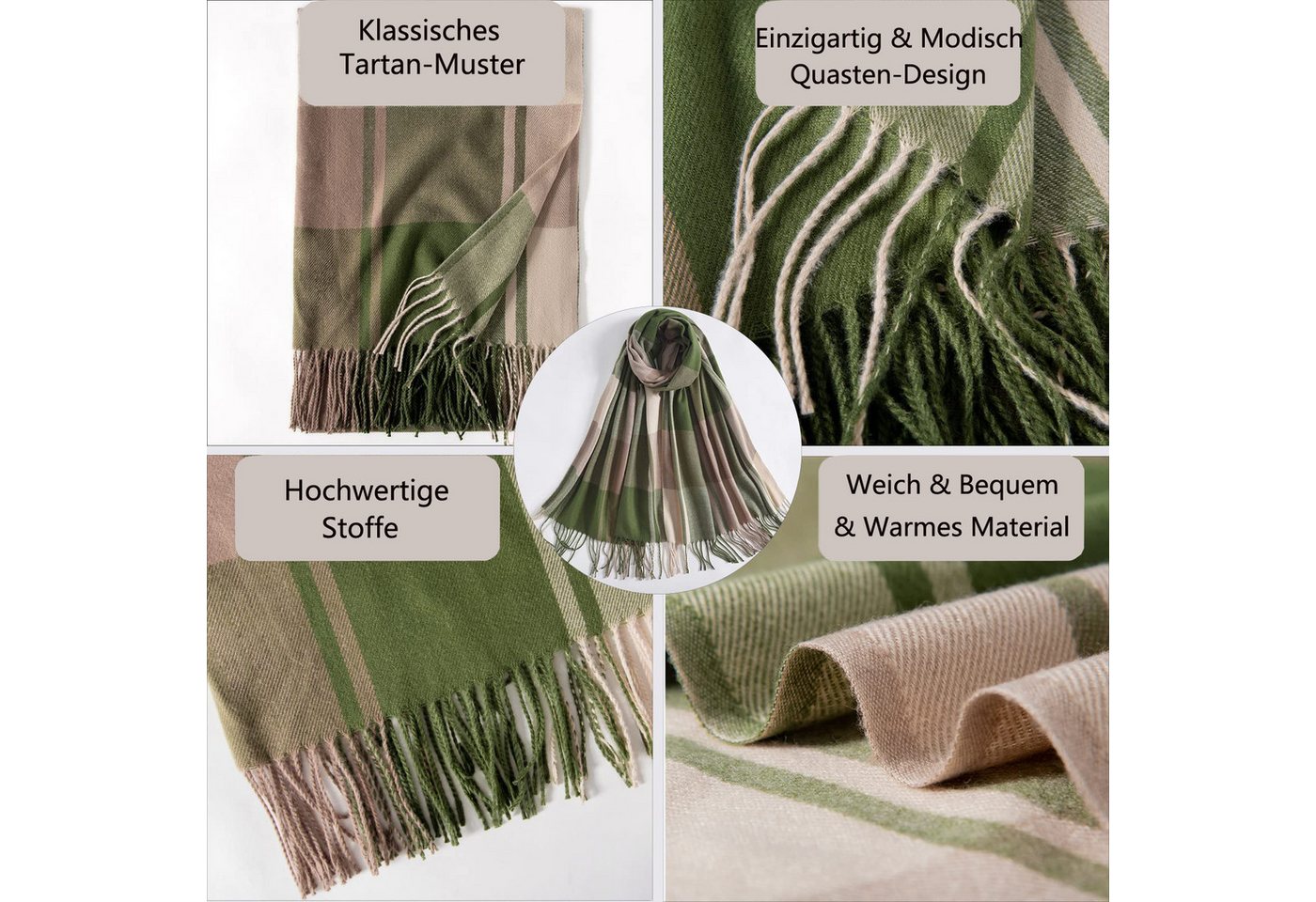Coonoor Modeschal Damen Kariert Oversized Schal mit Fransen, Winterschal Weich Wraps, Karo Fransen Schals Warm für Herbst Winter, Mischfarbe – Bild 5 von 5