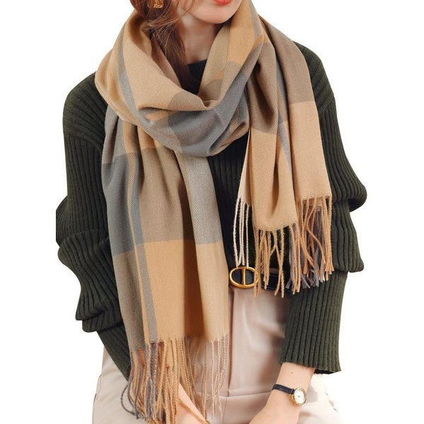 Coonoor Modeschal Damen Kariert Oversized Schal mit Fransen, Winterschal Weich Wraps, Karo Fransen Schals Warm für Herbst Winter, Mischfarbe
