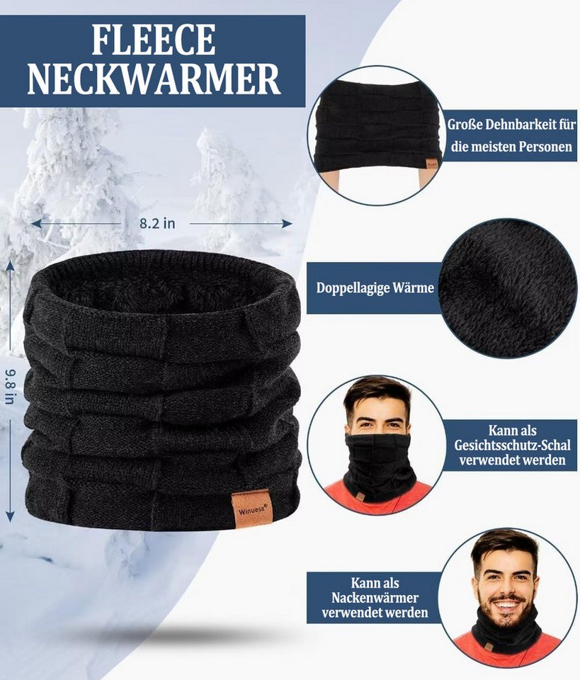 Coonoor Mütze & Schal Strickmütze, Schal und Handschuh-Set, Winterstrickmütze, Touchscreen-Handschuhe, gefütterter Kragen, Unisex – Bild 5 von 5