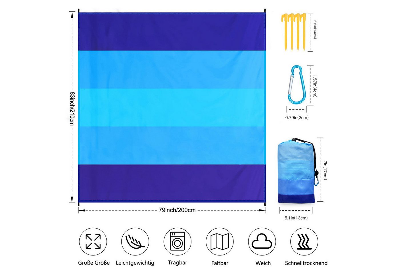 Picknickdecke Stranddecke Strandmatte Campingdecke, 210x200cm Wasserdicht, Sanddicht, Coonoor, 0.33kg Ultraleicht & Kompakt für Strand, Camping, Wandern, Pickni – Bild 2 von 5