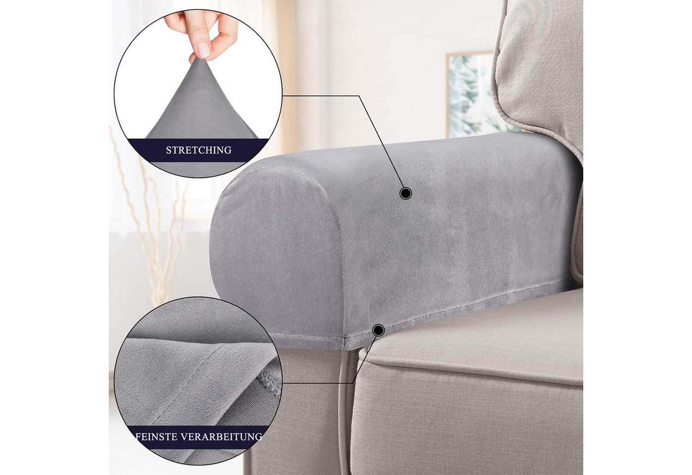 Coonoor Sofahusse Armlehnenschoner 2 Stück Elastische Sofa Armlehnenbezüge, Sesselschoner Sofahusse Sofa Armlehne Abdeckung, Samt – Bild 4 von 5