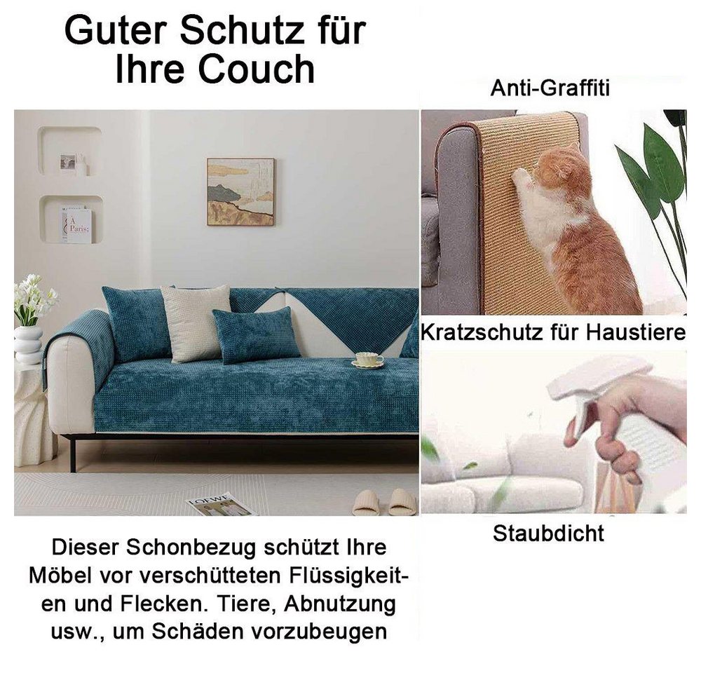 Coonoor Sofahusse Hussen-Set Sofa Abdeckung Kissen Chenille-Sofabezug für 1/2/3/4 Sitze, rutschfest L Form Sofaüberwurf – Bild 2 von 5