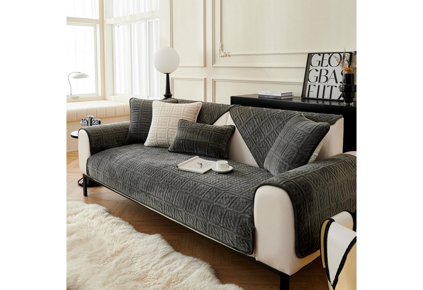 Coonoor Sofaschoner Milchsamt Superweiche Sofa Überzug L Form U 1/2/3/4 Sitzer, Sofaschoner Rutschfest, Sofaschoner Für Sitzfläche Couch – Bild 3 von 5