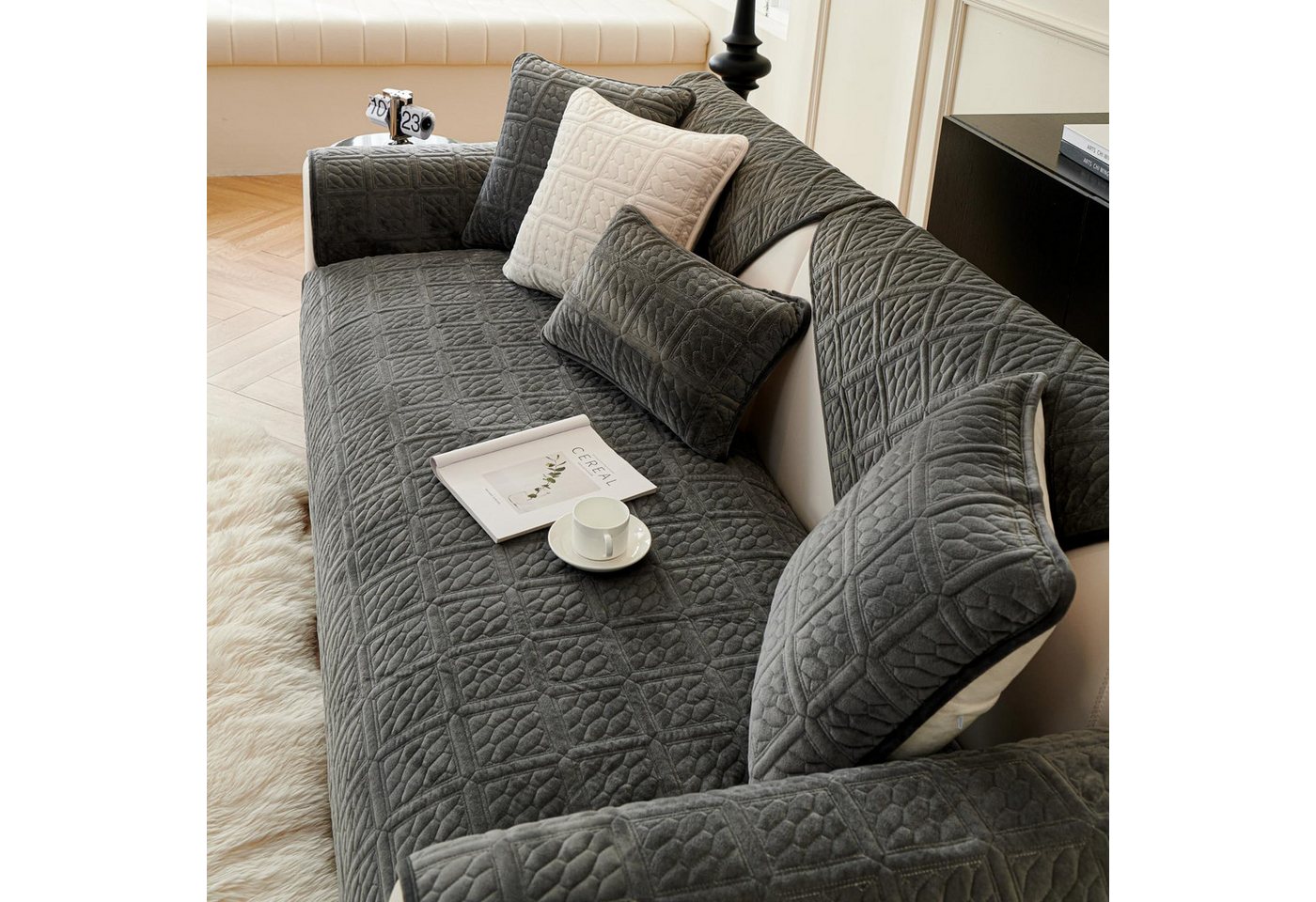 Coonoor Sofaschoner Milchsamt Superweiche Sofa Überzug L Form U 1/2/3/4 Sitzer, Sofaschoner Rutschfest, Sofaschoner Für Sitzfläche Couch – Bild 4 von 5