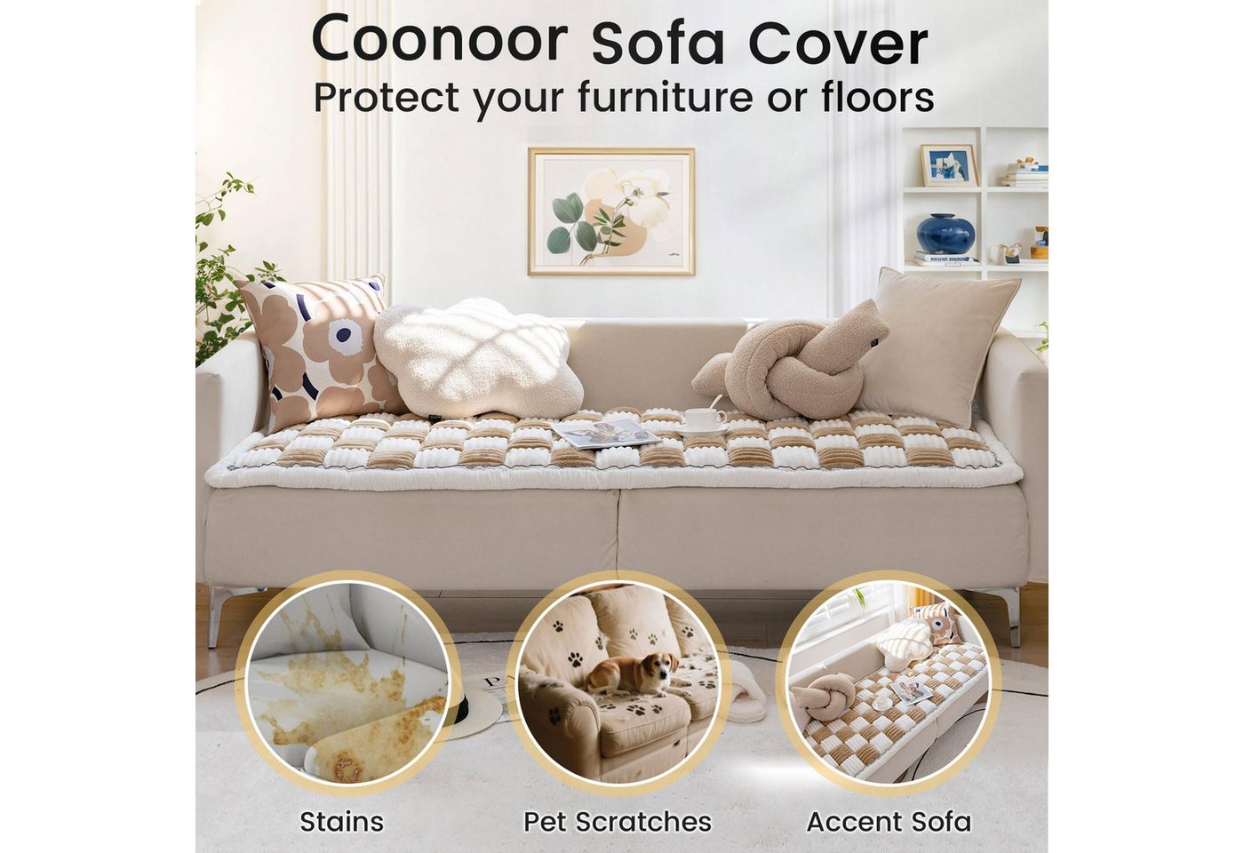 Coonoor Sofaschoner Weiche Flanell Sofa überzug Waschbar - Neue Sitzkissenbezüge, rutschfeste Sofabezug – Bild 3 von 5