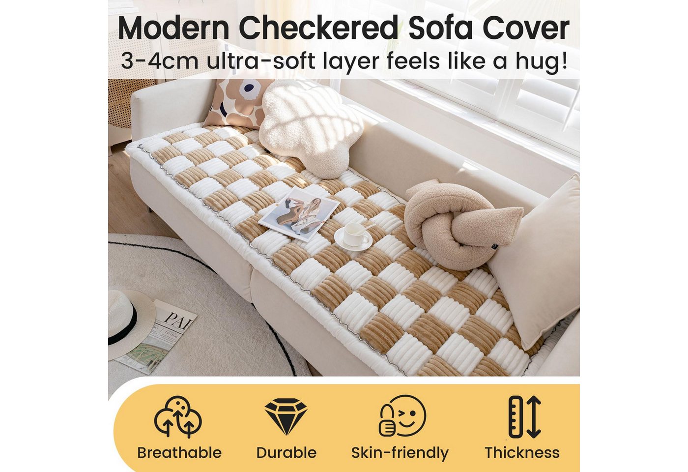 Coonoor Sofaschoner Weiche Flanell Sofa überzug Waschbar - Neue Sitzkissenbezüge, rutschfeste Sofabezug – Bild 4 von 5