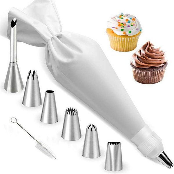 Coonoor Spritzbeutel Set Spritzbeutel Mit Edelstahl Spritztüllen und Adapter,zum Backen. (9-tlg)