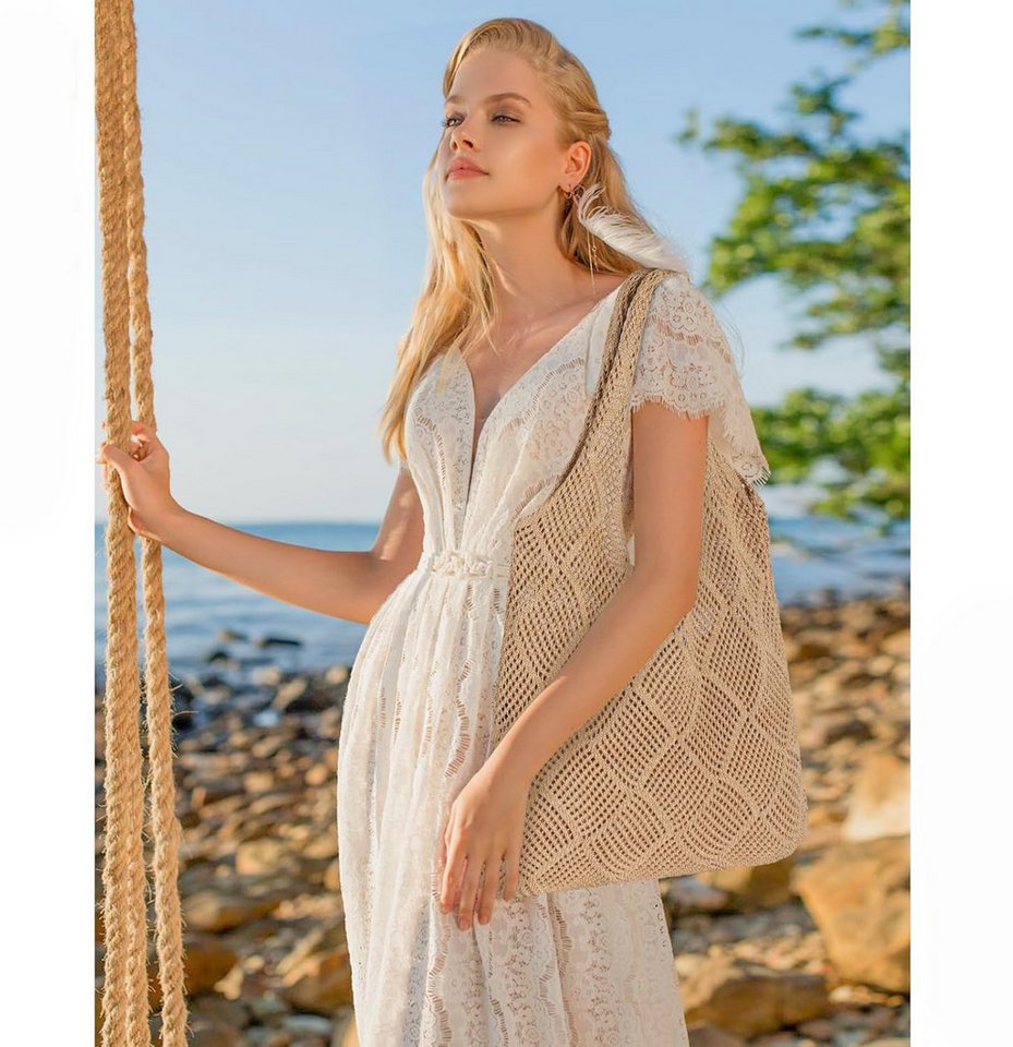 Coonoor Strandtasche Damen Häkeltasche,Umhängetasche Netz-Stricktasche,Schultertasche – Bild 3 von 3