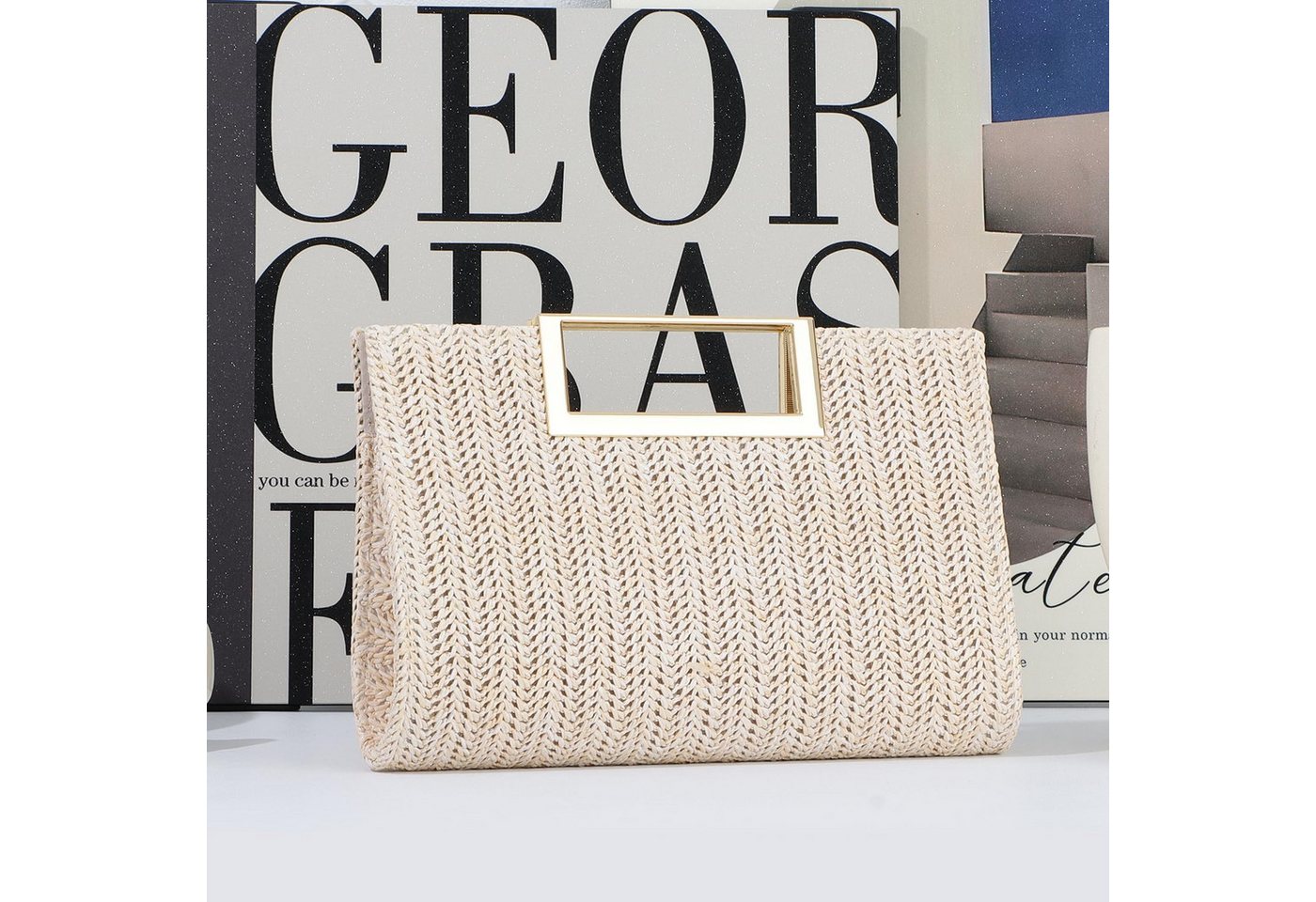 Coonoor Strandtasche Damen Strandtasche Stroh, Straw Clutch, Bohemian Clutch Stroh – Bild 4 von 5