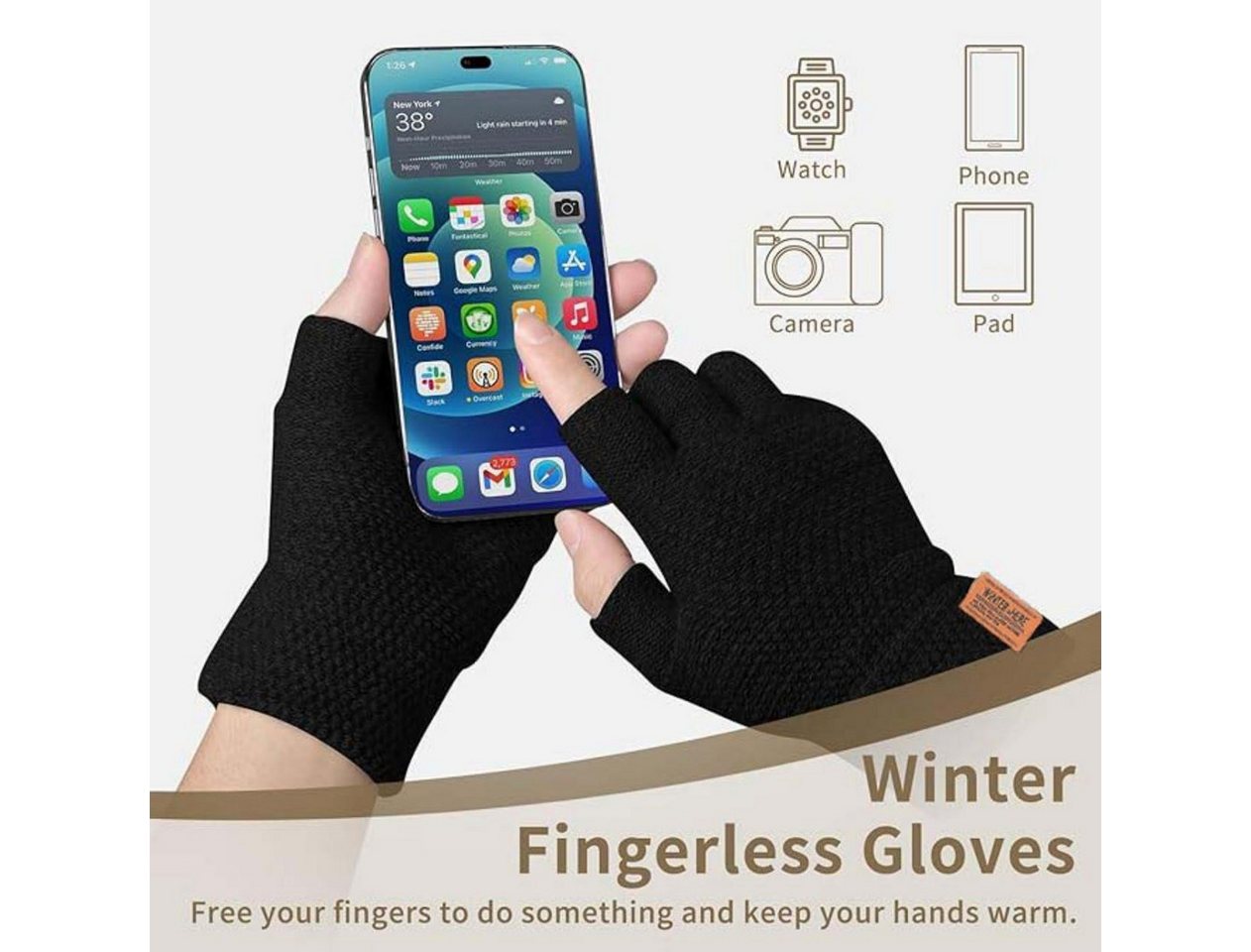 Coonoor Strickhandschuhe fingerlose Winterhandschuhe Halbfinger Rippstrick Damen Herren – Bild 5 von 5