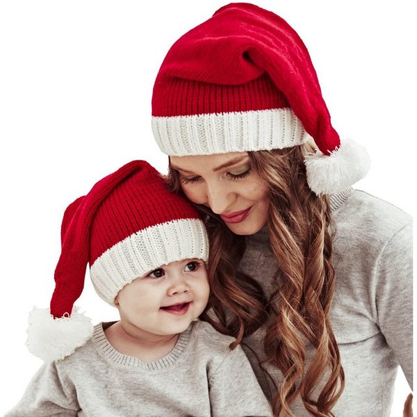 Coonoor Strickmütze warme Strickmützen, 2 Stück Weihnachtsmützen, (2-St) gestrickte Weihnachtsmützen für Eltern und Kinder