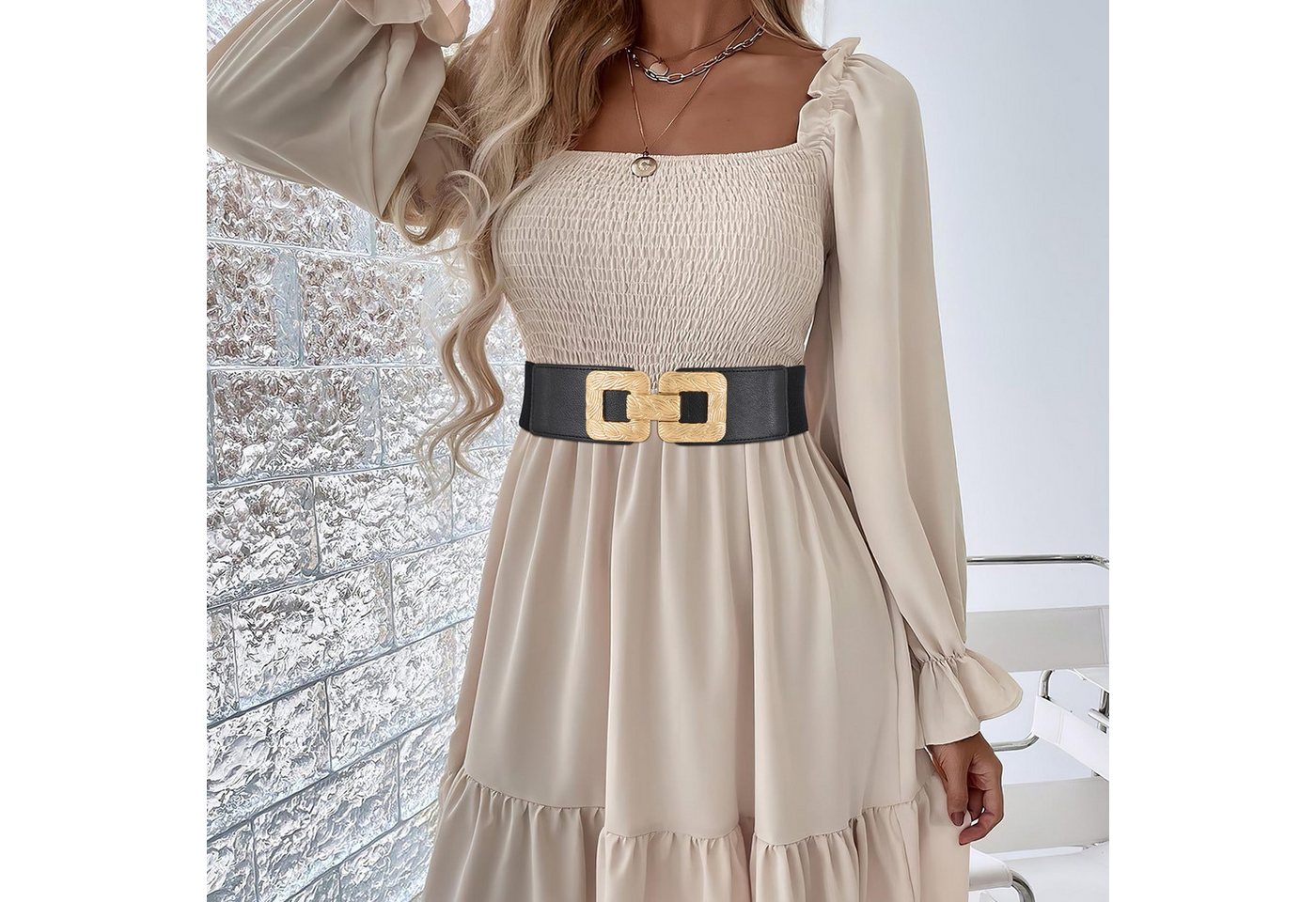 Coonoor Taillengürtel Damen Breiter Elastischer Taillengürtel Vintage Stretchy Kleid Gürtel Hüftgürtel mit Gold Schnalle – Bild 5 von 5