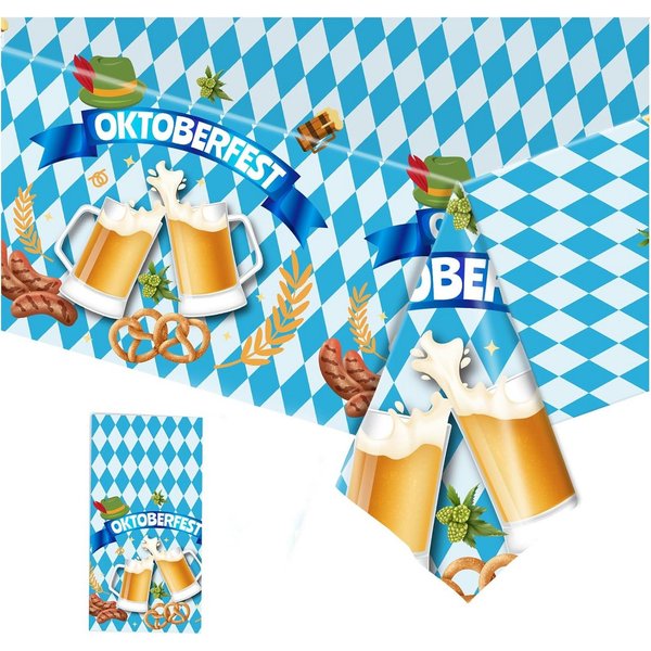 Coonoor Tischdecke Oktoberfest Tischdecke,Oktoberfest Deko,Bayern Party Dekoration (Bayerische Tischdeko,Blau Weiß Bayrische Bier Tischtuch), Biertisch Plastik 