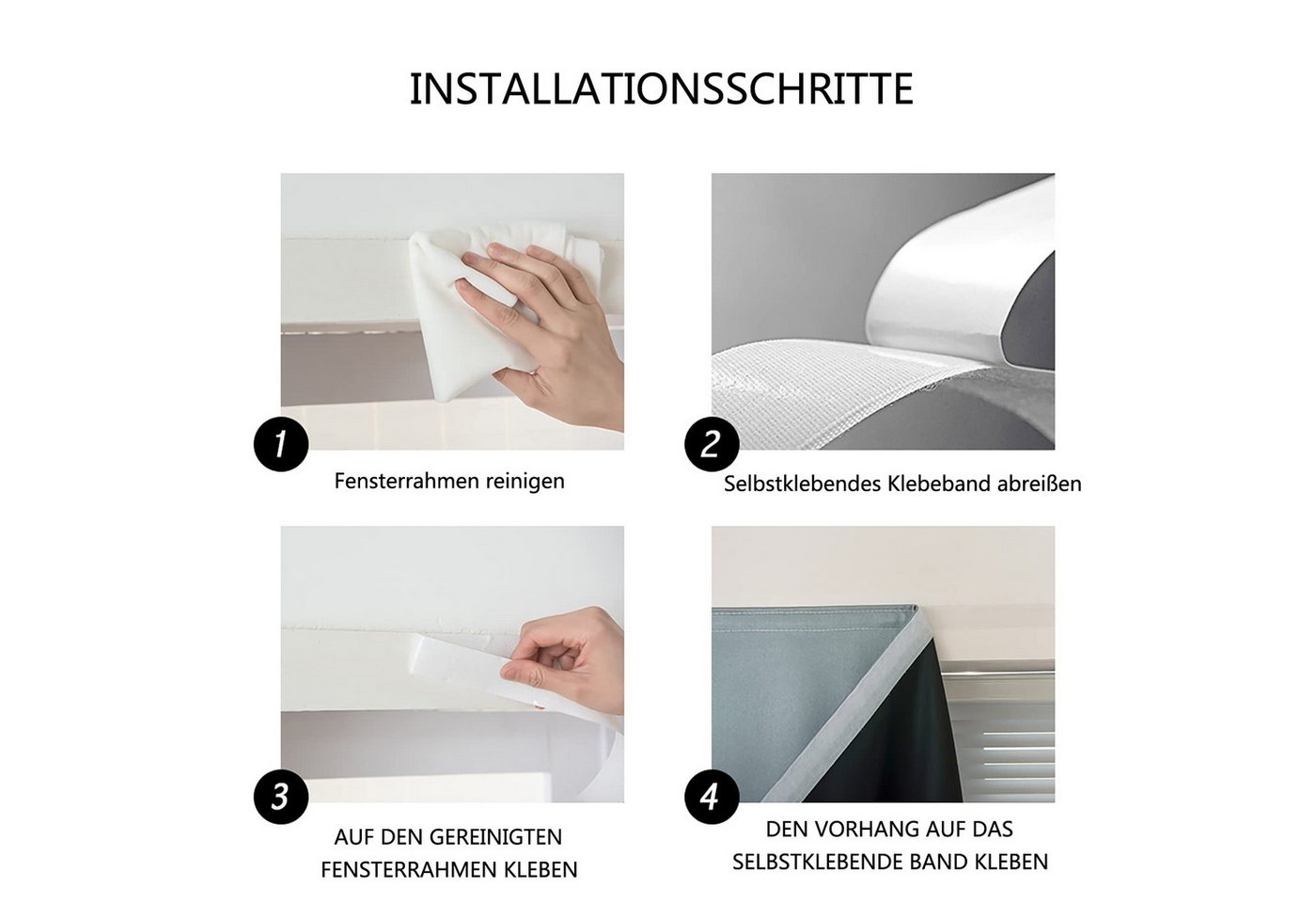 Verdunklungsrollo Selbstklebende, tragbare Verdunkelungsvorhänge, leicht zu installieren, Coonoor, wärmeisoliert, für Schlafzimmerfenster, Küchenraumverdunkelun – Bild 5 von 5
