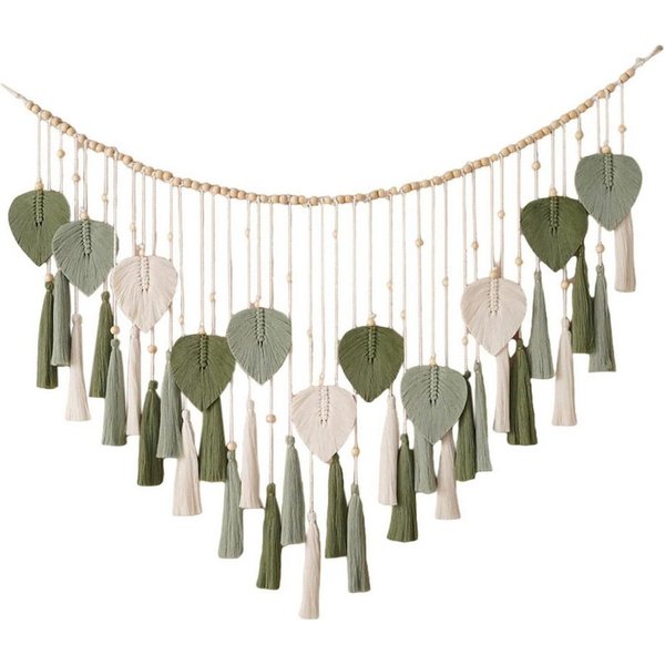 Coonoor Wanddekoobjekt Makramee-Wandbehang mit Blattquaste, großer Wandteppich mit Holzperlen (1 St), Boho-Stil, handgefertigt, gewebter Wandteppich aus Baumwol