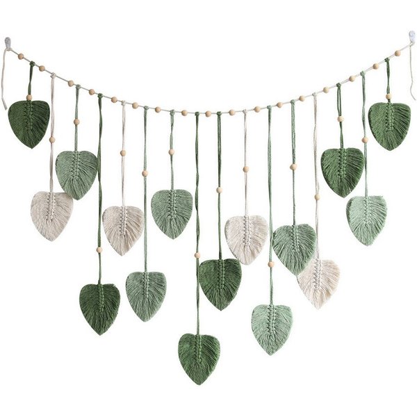 Coonoor Wanddekoobjekt Makramee Wandbehang Wandteppich Groß Boho Deko Makramee Blätter, Wandteppich Gewebtes Wandbehang Dekor für Schlafzimmer Wohnzimmer